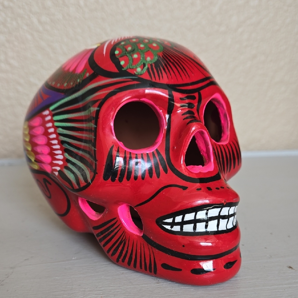 Vibrant Red Skull Art Decor